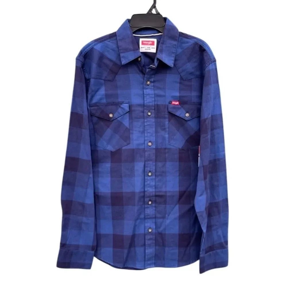Men’s Wrangler Slim Fit Long Sleeve Woven Twill Button Down Shirt Size S